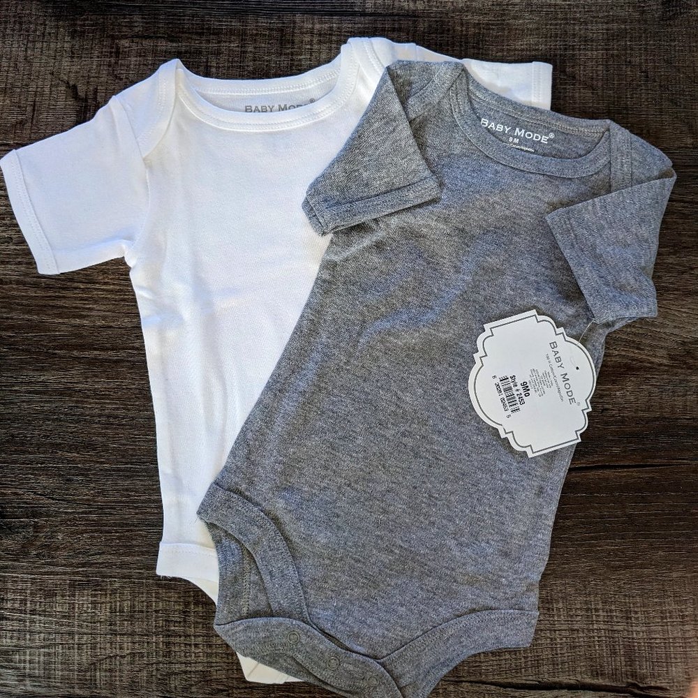 2 Piece Bodysuit Set - White and Grey